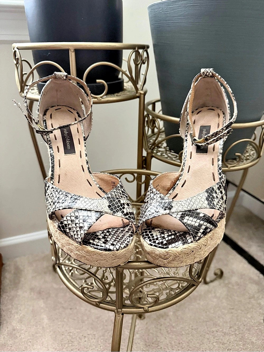 Ruby & Bloom Animal Print Espadrille Wedges in Black & White